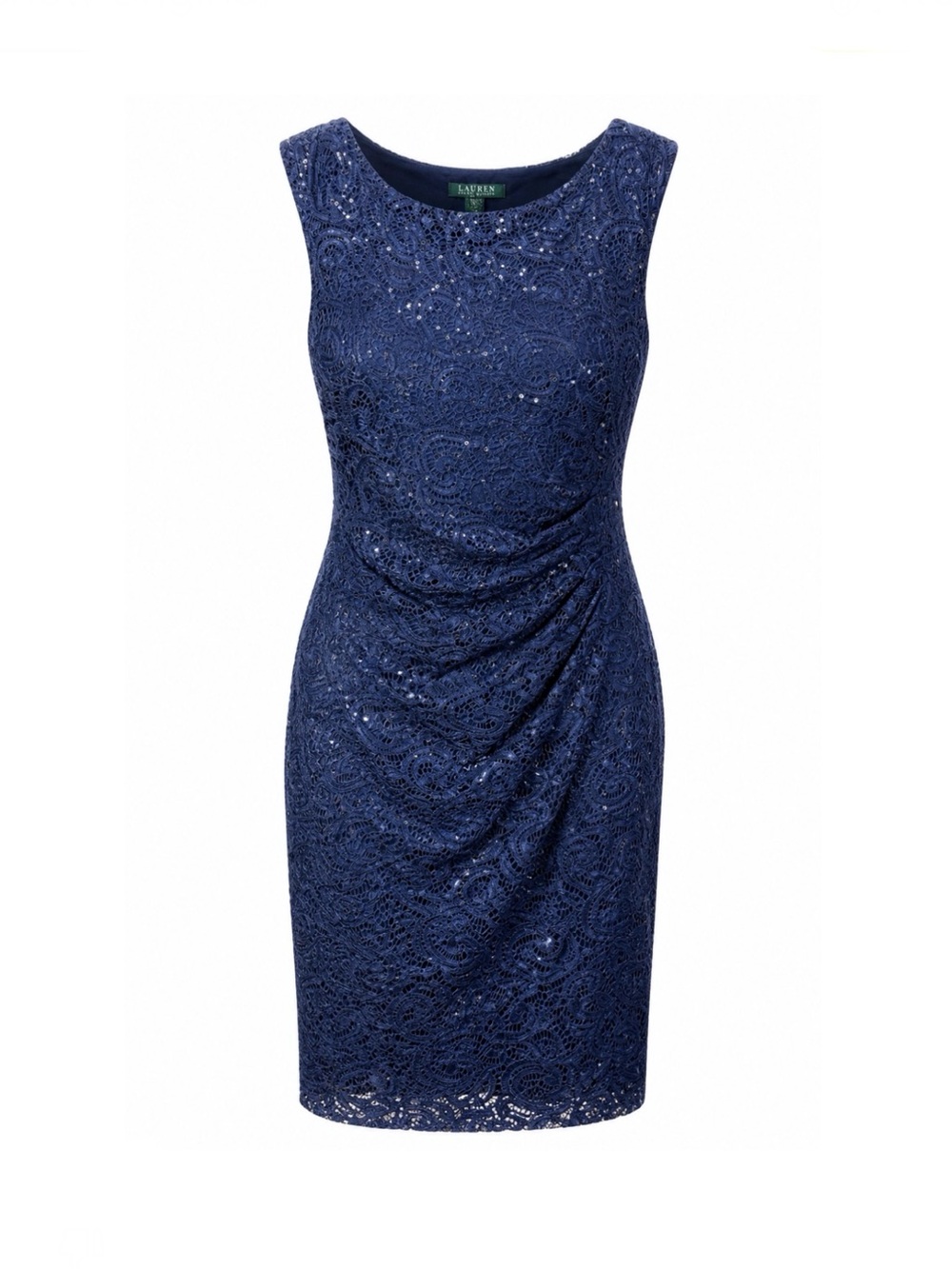 Lauren Ralph Lauren Navy Blue Sequin Lace Cocktail Dress Size 10 Sheath elegant